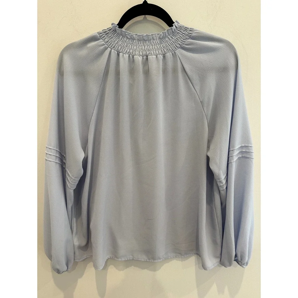 Social Standard by Sanctuary Womens XL Blue Smocked Neck Blouse with Long Sleeve